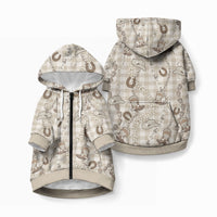 Hawaii Palaka Cowboy Pet Hoodie Shell Maile Lei With Western Patterns DT05 Zip-up Beige - Polynesian Pride