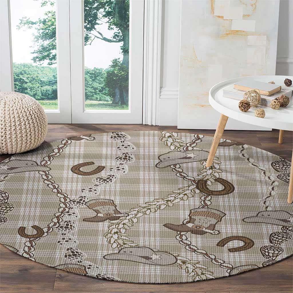 Hawaii Palaka Cowboy Round Carpet Shell Maile Lei With Western Patterns - Polynesian Pride