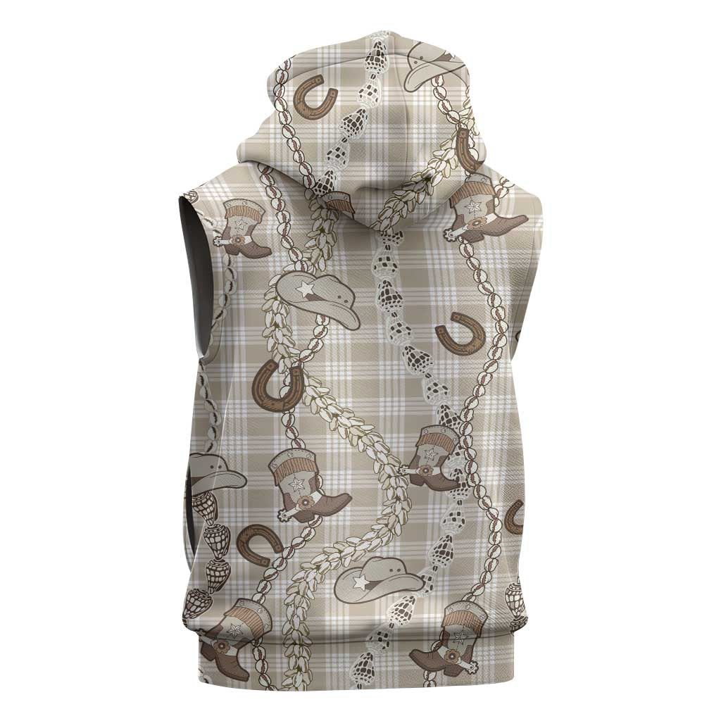 Hawaii Palaka Cowboy Sleeveless Zip Hoodie Shell Maile Lei With Western Patterns - Polynesian Pride