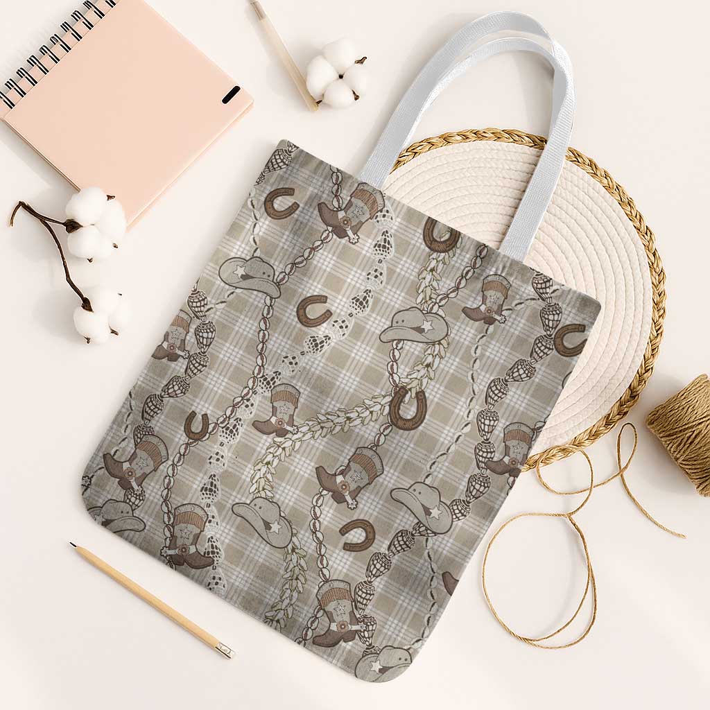 Hawaii Palaka Cowboy Tote Bag Shell Maile Lei With Western Patterns - Polynesian Pride