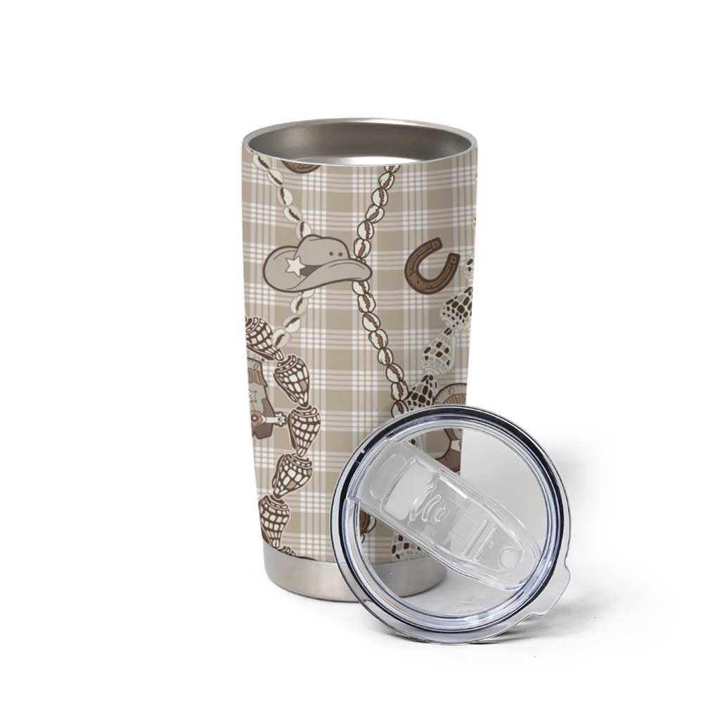 Hawaii Palaka Cowboy Tumbler Cup Shell Maile Lei With Western Patterns - Polynesian Pride