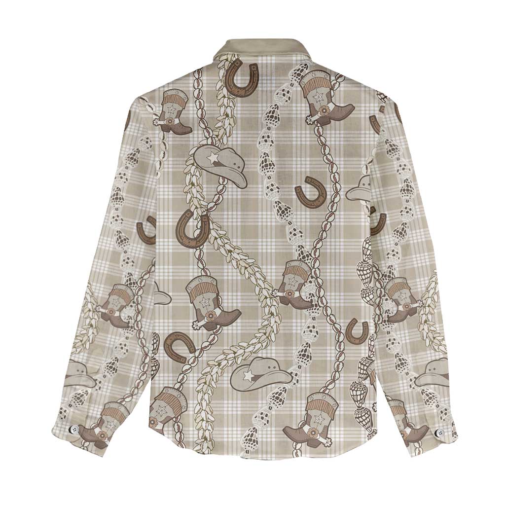 Hawaii Palaka Cowboy Women Casual Shirt Shell Maile Lei With Western Patterns - Polynesian Pride