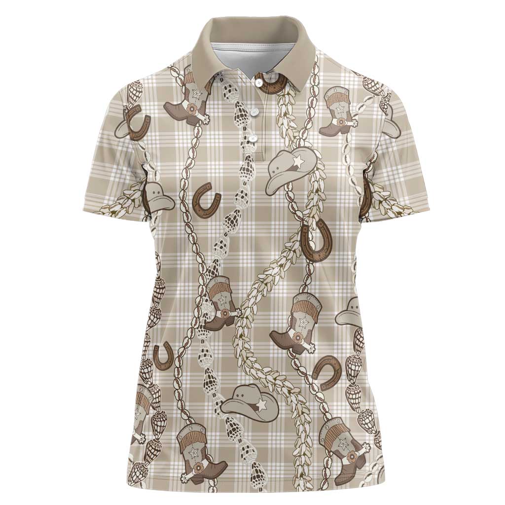 Hawaii Palaka Cowboy Women Polo Shirt Shell Maile Lei With Western Patterns - Polynesian Pride
