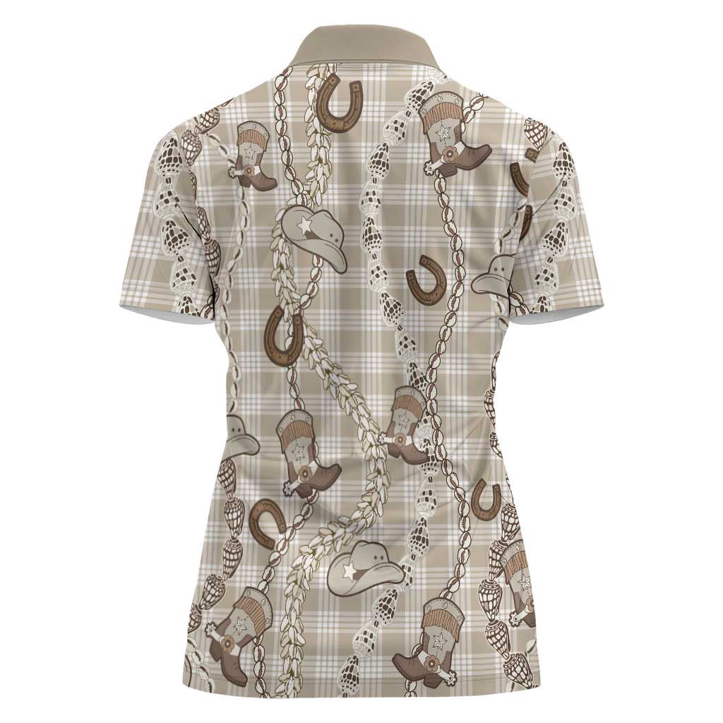 Hawaii Palaka Cowboy Women Polo Shirt Shell Maile Lei With Western Patterns - Polynesian Pride