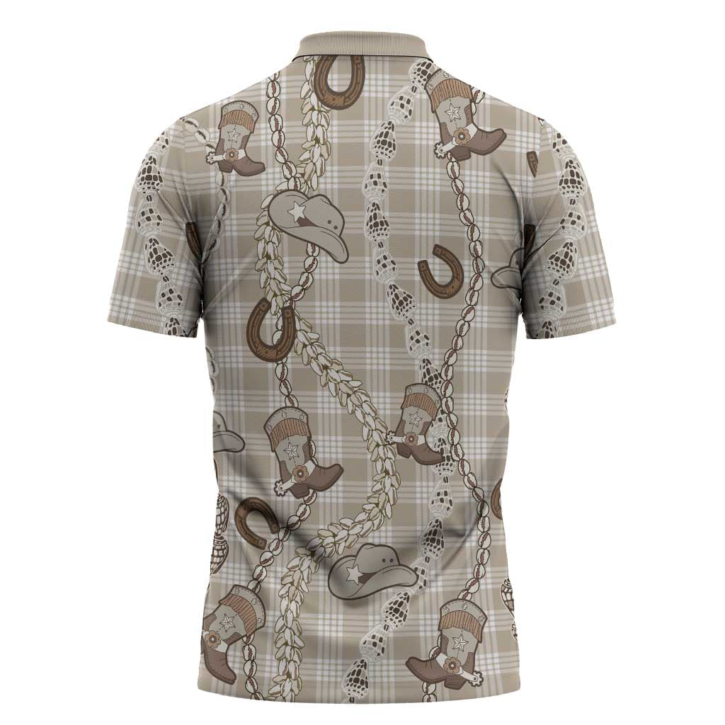 Hawaii Palaka Cowboy Zipper Polo Shirt Shell Maile Lei With Western Patterns - Polynesian Pride