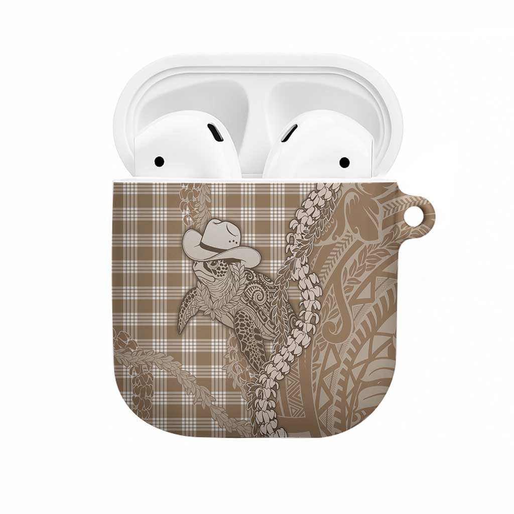 Beige Hawaii Palaka Cowboy Turtle AirPods Case Hawaiian Paniolo Puakenikeni Maile Lei - Polynesian Pride