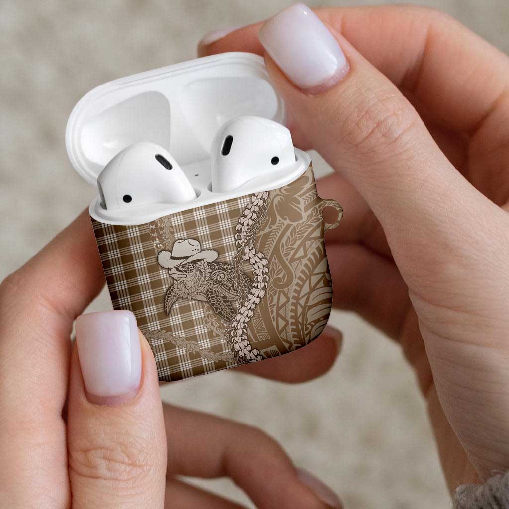 Beige Hawaii Palaka Cowboy Turtle AirPods Case Hawaiian Paniolo Puakenikeni Maile Lei - Polynesian Pride
