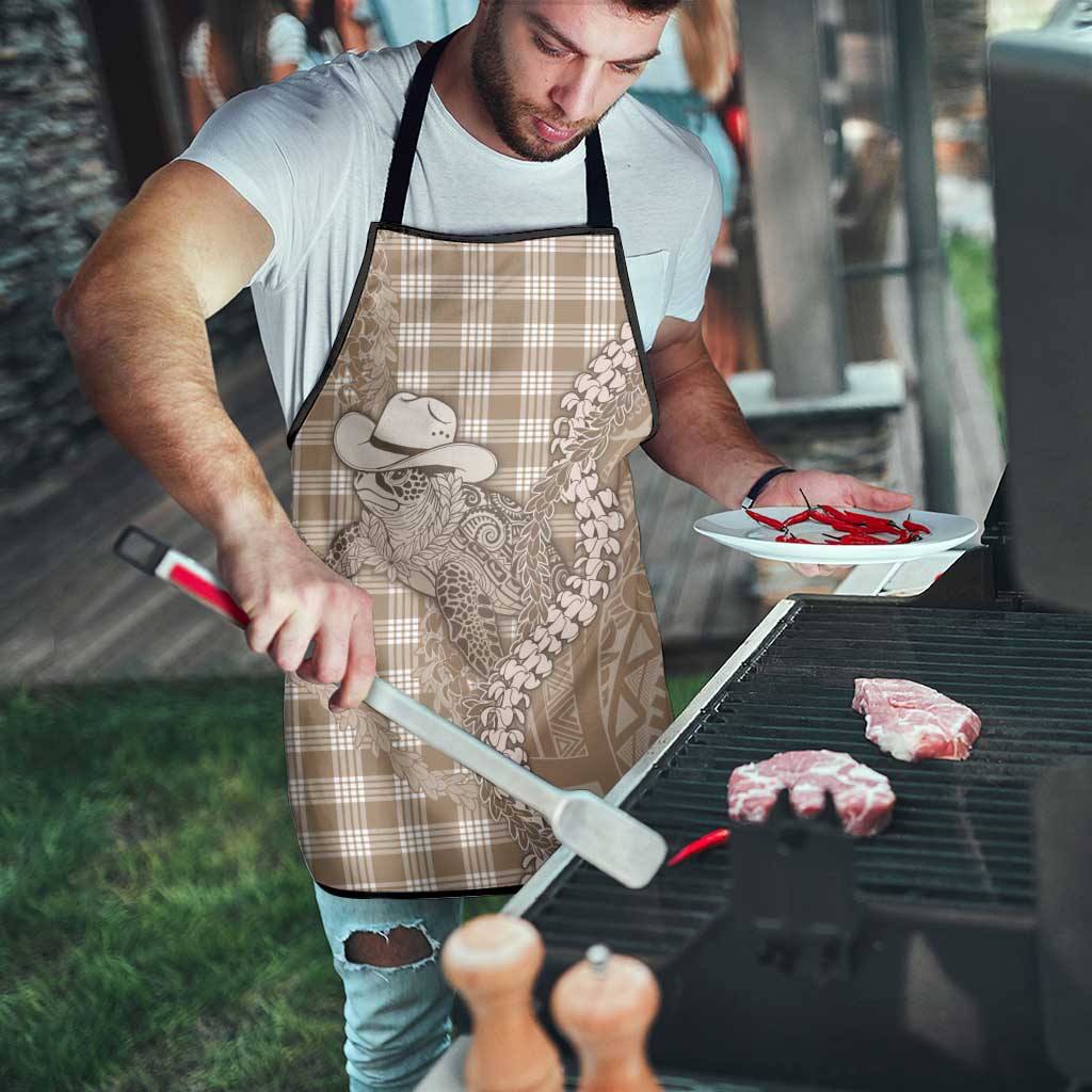 Beige Hawaii Palaka Cowboy Turtle Apron Hawaiian Paniolo Puakenikeni Maile Lei - Polynesian Pride