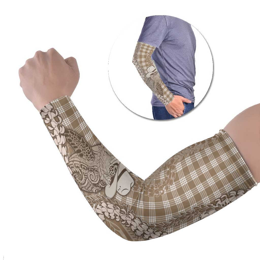 Beige Hawaii Palaka Cowboy Turtle Arm Sleeves Hawaiian Paniolo Puakenikeni Maile Lei - Polynesian Pride