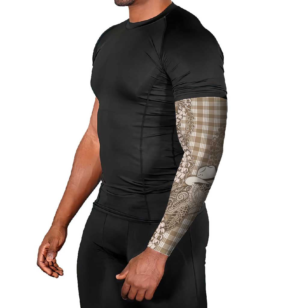 Beige Hawaii Palaka Cowboy Turtle Arm Sleeves Hawaiian Paniolo Puakenikeni Maile Lei - Polynesian Pride