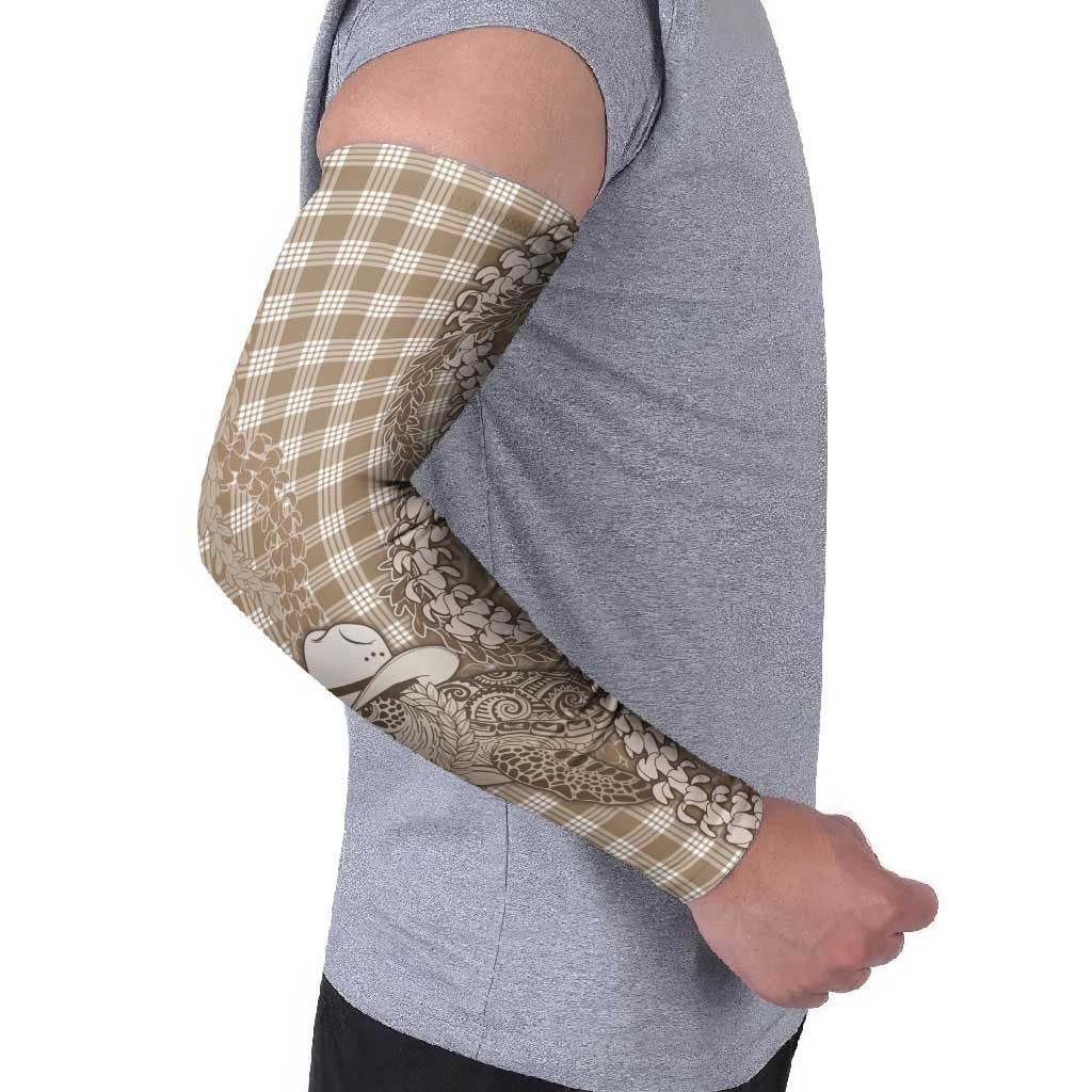 Beige Hawaii Palaka Cowboy Turtle Arm Sleeves Hawaiian Paniolo Puakenikeni Maile Lei - Polynesian Pride