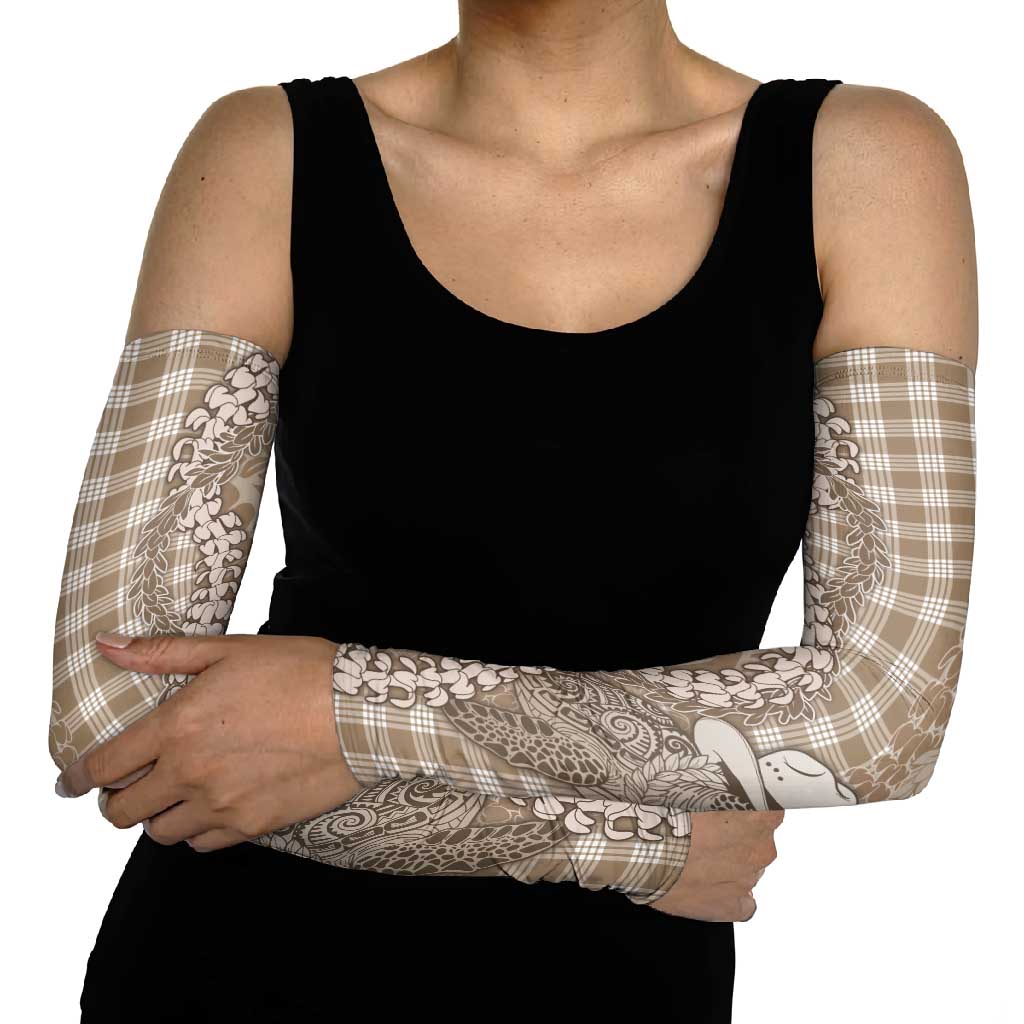 Beige Hawaii Palaka Cowboy Turtle Arm Sleeves Hawaiian Paniolo Puakenikeni Maile Lei - Polynesian Pride