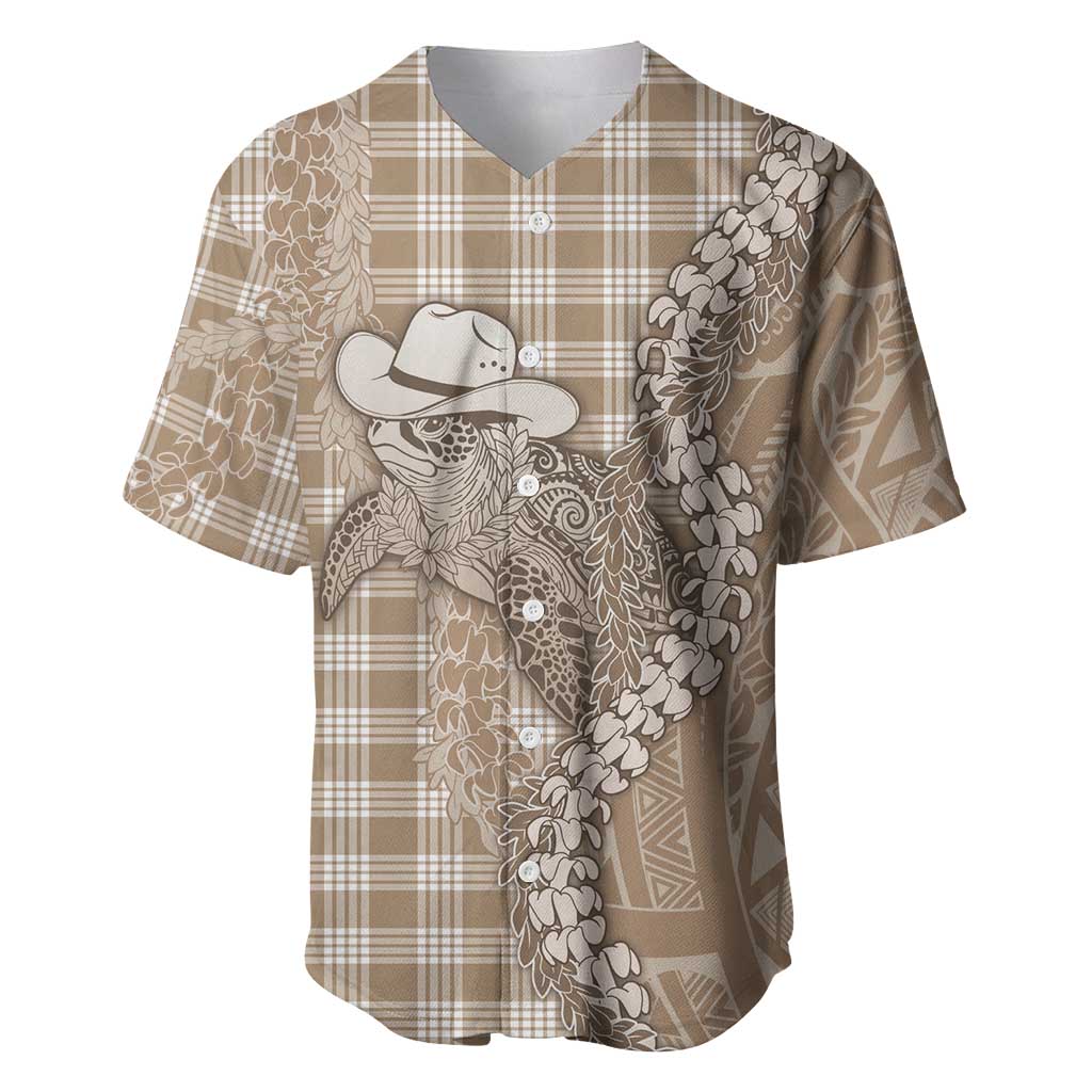 Beige Hawaii Palaka Cowboy Turtle Baseball Jersey Hawaiian Paniolo Puakenikeni Maile Lei - Polynesian Pride