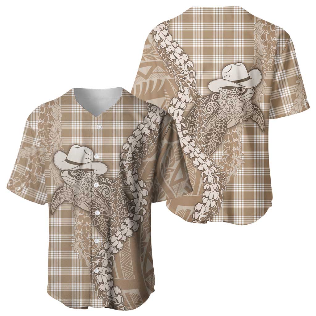 Beige Hawaii Palaka Cowboy Turtle Baseball Jersey Hawaiian Paniolo Puakenikeni Maile Lei - Polynesian Pride