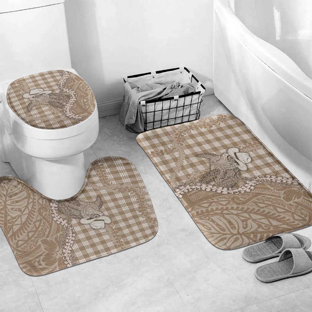 Beige Hawaii Palaka Cowboy Turtle Bathroom Set Hawaiian Paniolo Puakenikeni Maile Lei DT05 Mat Set Only (3 pcs) One Size Beige - Polynesian Pride