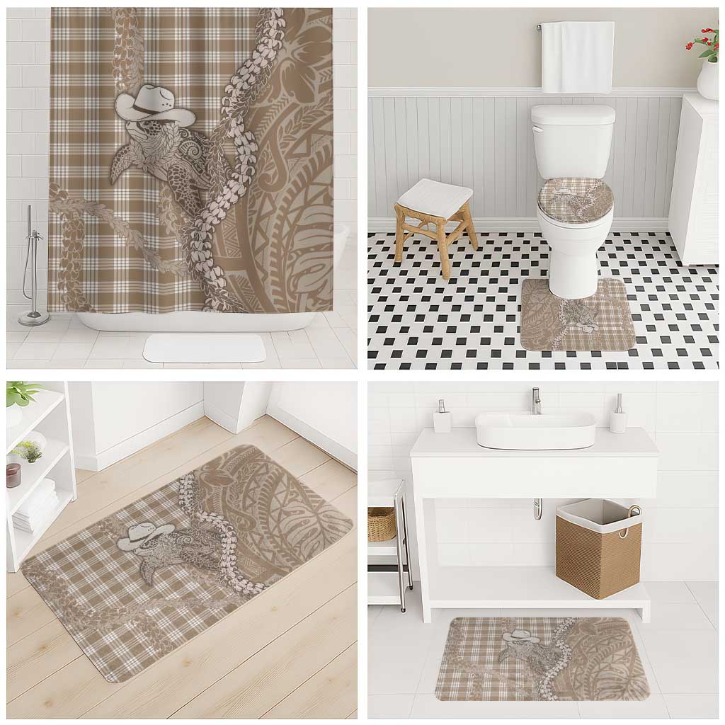 Beige Hawaii Palaka Cowboy Turtle Bathroom Set Hawaiian Paniolo Puakenikeni Maile Lei DT05 - Polynesian Pride