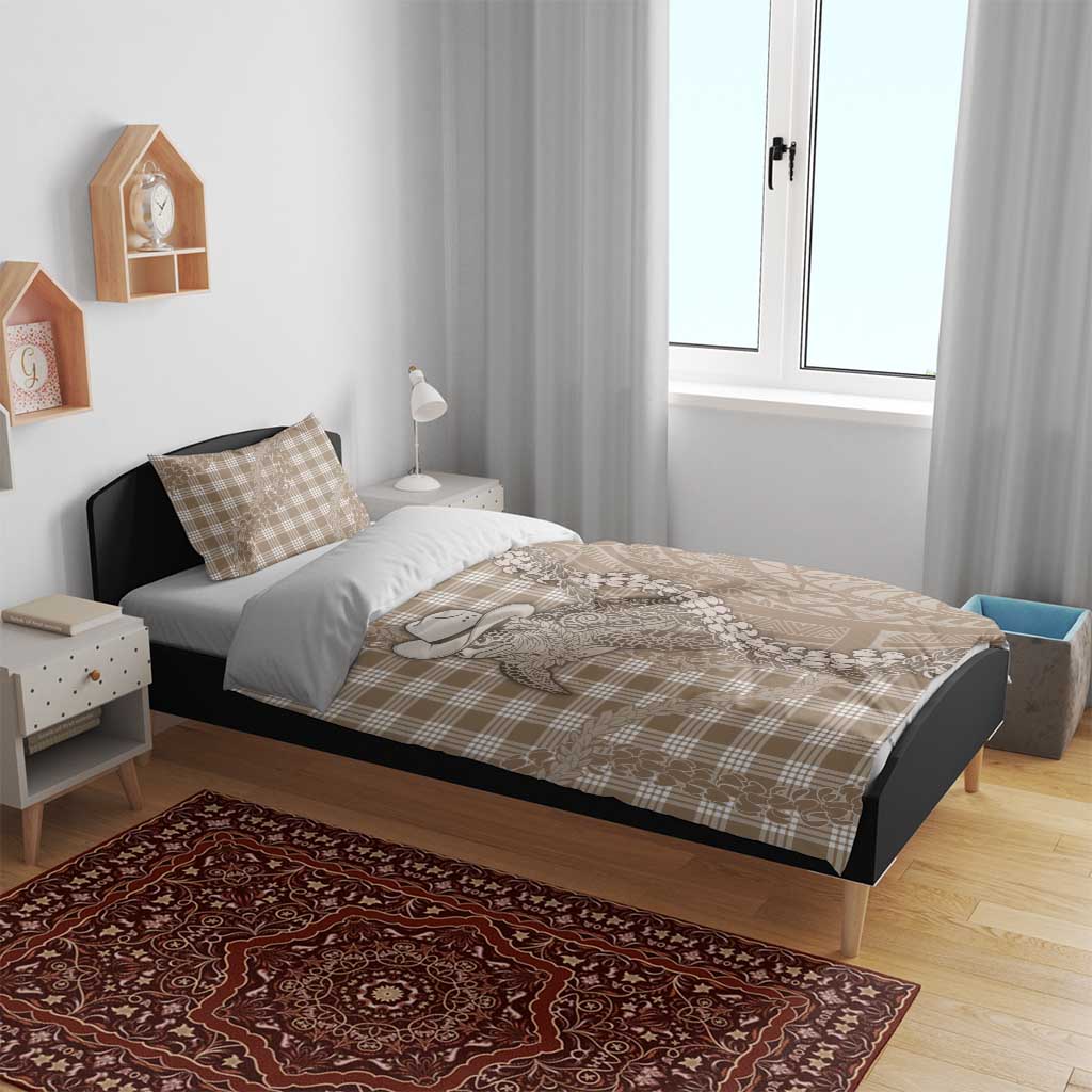 Beige Hawaii Palaka Cowboy Turtle Bedding Set Hawaiian Paniolo Puakenikeni Maile Lei - Polynesian Pride