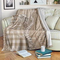 Beige Hawaii Palaka Cowboy Turtle Blanket Hawaiian Paniolo Puakenikeni Maile Lei - Polynesian Pride