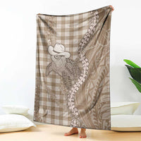 Beige Hawaii Palaka Cowboy Turtle Blanket Hawaiian Paniolo Puakenikeni Maile Lei - Polynesian Pride