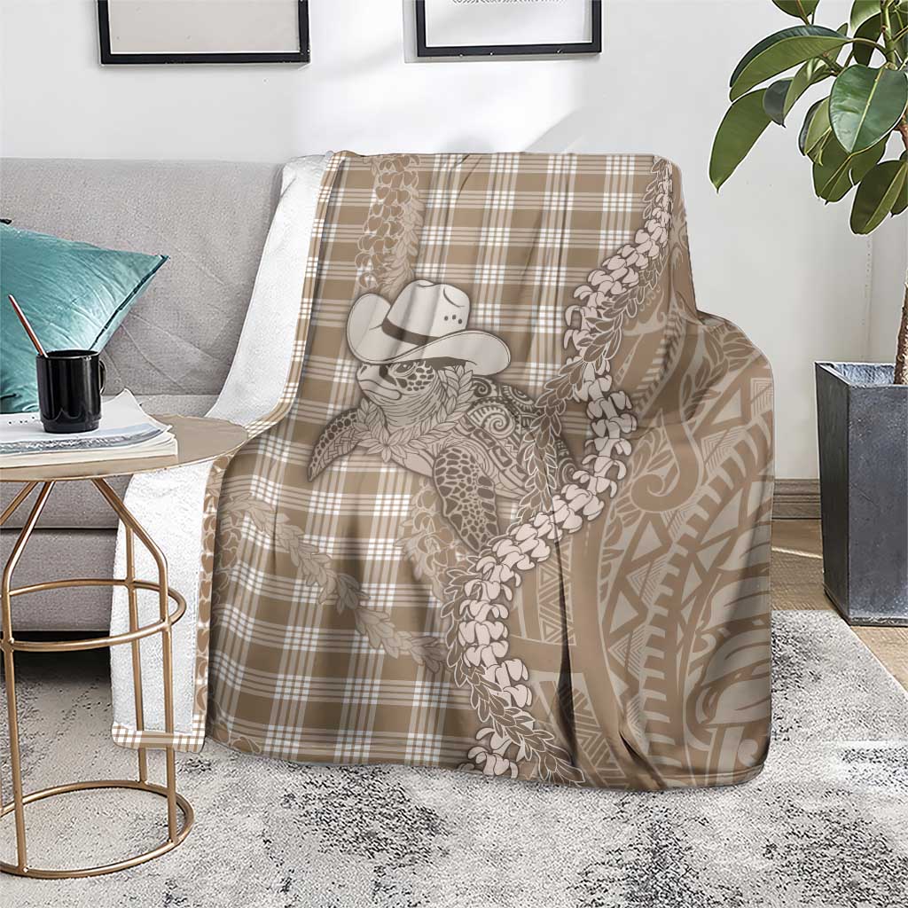 Beige Hawaii Palaka Cowboy Turtle Blanket Hawaiian Paniolo Puakenikeni Maile Lei - Polynesian Pride