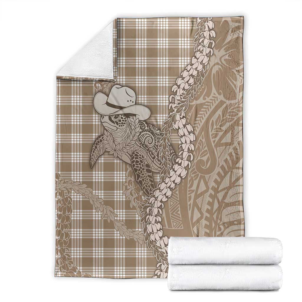 Beige Hawaii Palaka Cowboy Turtle Blanket Hawaiian Paniolo Puakenikeni Maile Lei - Polynesian Pride
