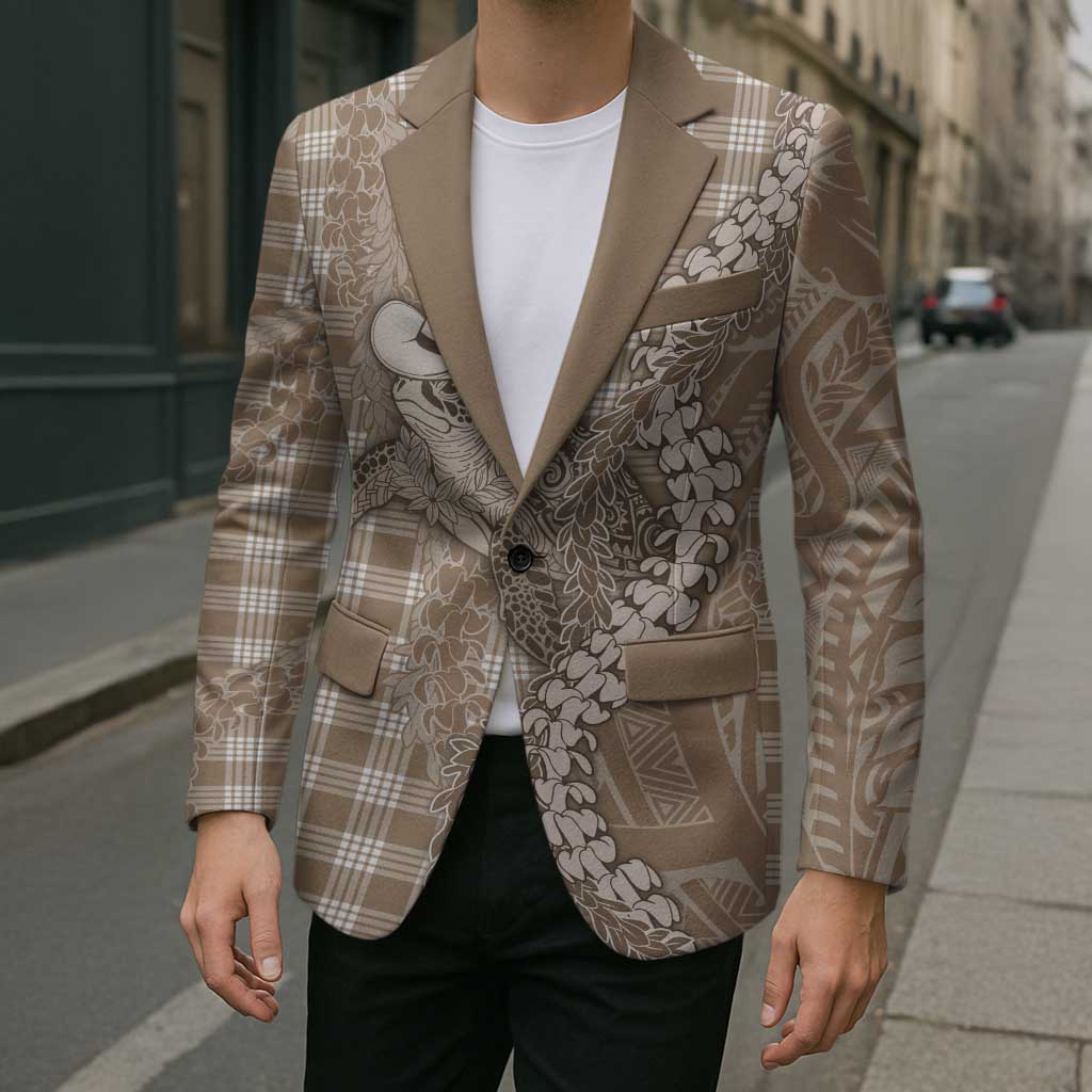 Beige Hawaii Palaka Cowboy Turtle Blazer Hawaiian Paniolo Puakenikeni Maile Lei - Polynesian Pride