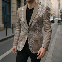 Beige Hawaii Palaka Cowboy Turtle Blazer Hawaiian Paniolo Puakenikeni Maile Lei - Polynesian Pride