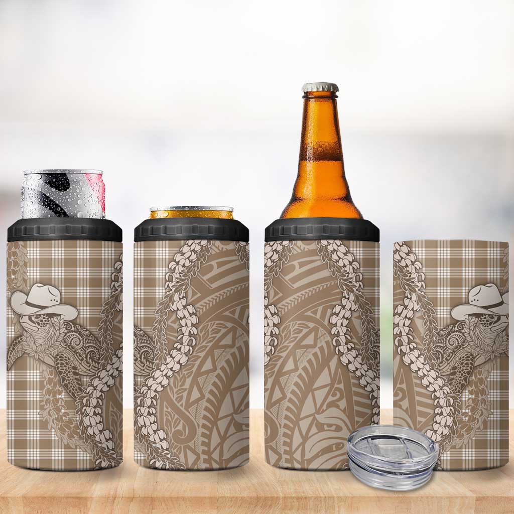 Beige Hawaii Palaka Cowboy Turtle 4 in 1 Can Cooler Tumbler Hawaiian Paniolo Puakenikeni Maile Lei DT05 - Polynesian Pride