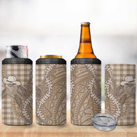 Beige Hawaii Palaka Cowboy Turtle 4 in 1 Can Cooler Tumbler Hawaiian Paniolo Puakenikeni Maile Lei DT05 - Polynesian Pride