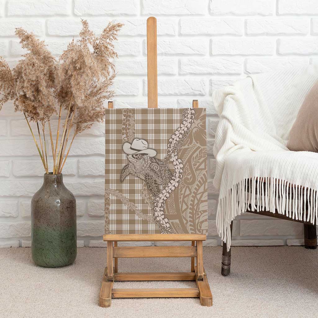Beige Hawaii Palaka Cowboy Turtle Canvas Wall Art Hawaiian Paniolo Puakenikeni Maile Lei - Polynesian Pride