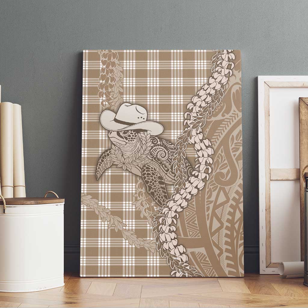 Beige Hawaii Palaka Cowboy Turtle Canvas Wall Art Hawaiian Paniolo Puakenikeni Maile Lei - Polynesian Pride