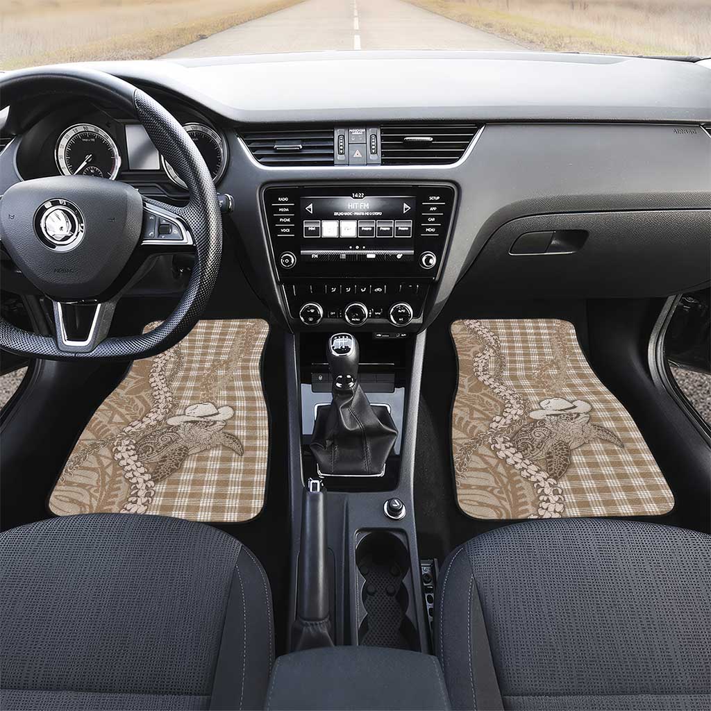 Beige Hawaii Palaka Cowboy Turtle Car Mats Hawaiian Paniolo Puakenikeni Maile Lei - Polynesian Pride