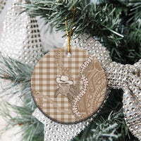 Beige Hawaii Palaka Cowboy Turtle Ceramic Ornament Hawaiian Paniolo Puakenikeni Maile Lei - Polynesian Pride