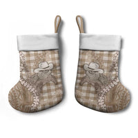 Beige Hawaii Palaka Cowboy Turtle Christmas Stocking Hawaiian Paniolo Puakenikeni Maile Lei - Polynesian Pride