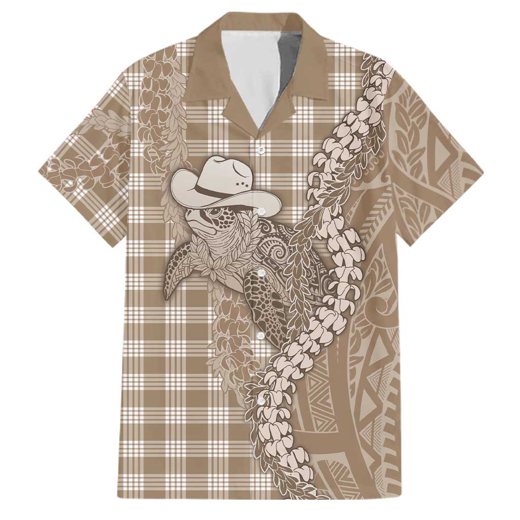 Beige Hawaii Palaka Cowboy Turtle Family Matching Mermaid Dress and Hawaiian Shirt Hawaiian Paniolo Puakenikeni Maile Lei DT05 Dad's Shirt - Short Sleeve Beige - Polynesian Pride