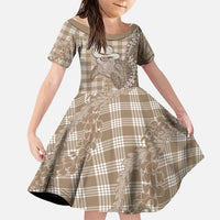 Beige Hawaii Palaka Cowboy Turtle Family Matching Off Shoulder Maxi Dress and Hawaiian Shirt Hawaiian Paniolo Puakenikeni Maile Lei DT05 Daughter's Dress Beige - Polynesian Pride