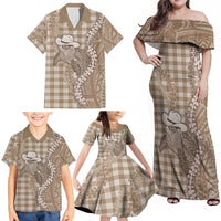 Beige Hawaii Palaka Cowboy Turtle Family Matching Off Shoulder Maxi Dress and Hawaiian Shirt Hawaiian Paniolo Puakenikeni Maile Lei DT05 - Polynesian Pride