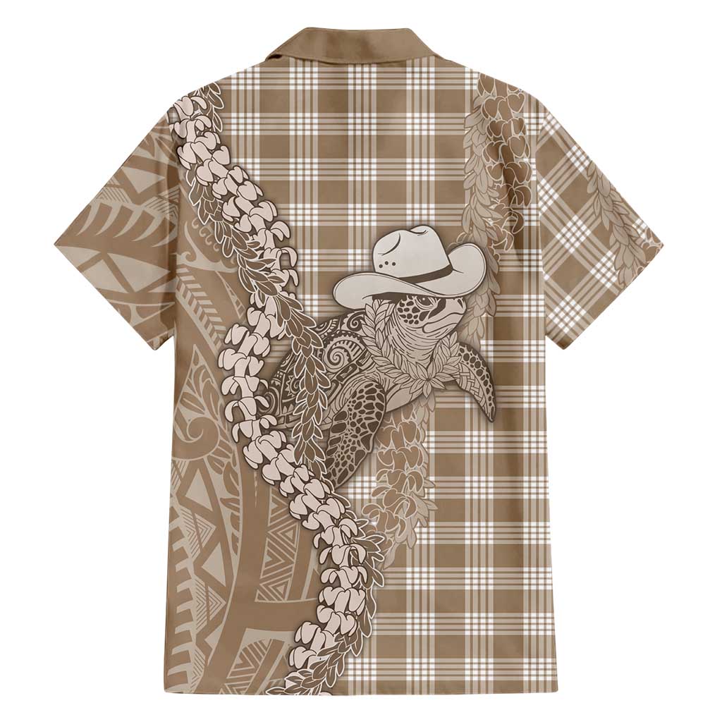 Beige Hawaii Palaka Cowboy Turtle Family Matching Off Shoulder Maxi Dress and Hawaiian Shirt Hawaiian Paniolo Puakenikeni Maile Lei DT05 - Polynesian Pride