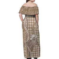 Beige Hawaii Palaka Cowboy Turtle Family Matching Off Shoulder Maxi Dress and Hawaiian Shirt Hawaiian Paniolo Puakenikeni Maile Lei DT05 - Polynesian Pride