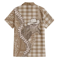 Beige Hawaii Palaka Cowboy Turtle Family Matching Off Shoulder Short Dress and Hawaiian Shirt Hawaiian Paniolo Puakenikeni Maile Lei DT05 - Polynesian Pride