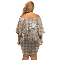 Beige Hawaii Palaka Cowboy Turtle Family Matching Off Shoulder Short Dress and Hawaiian Shirt Hawaiian Paniolo Puakenikeni Maile Lei DT05 - Polynesian Pride