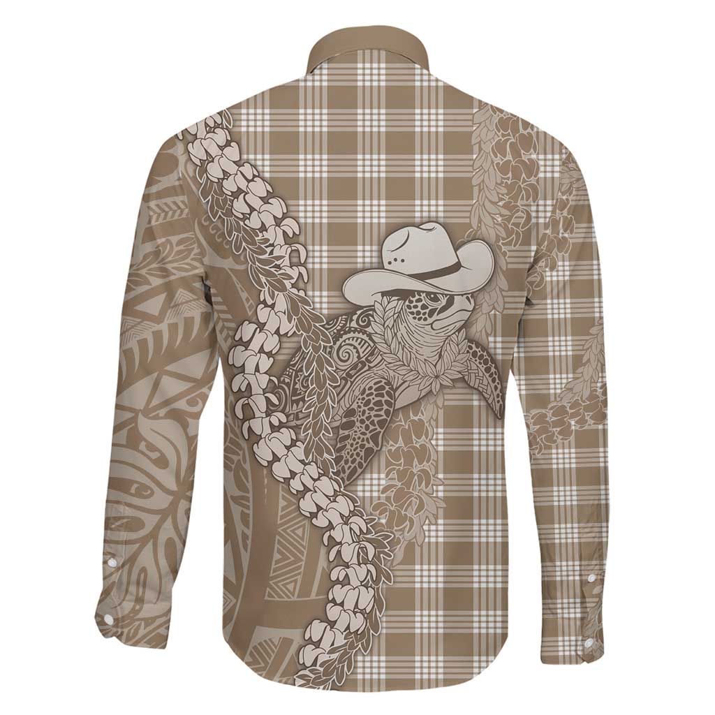 Beige Hawaii Palaka Cowboy Turtle Family Matching Puletasi and Hawaiian Shirt Hawaiian Paniolo Puakenikeni Maile Lei DT05 - Polynesian Pride