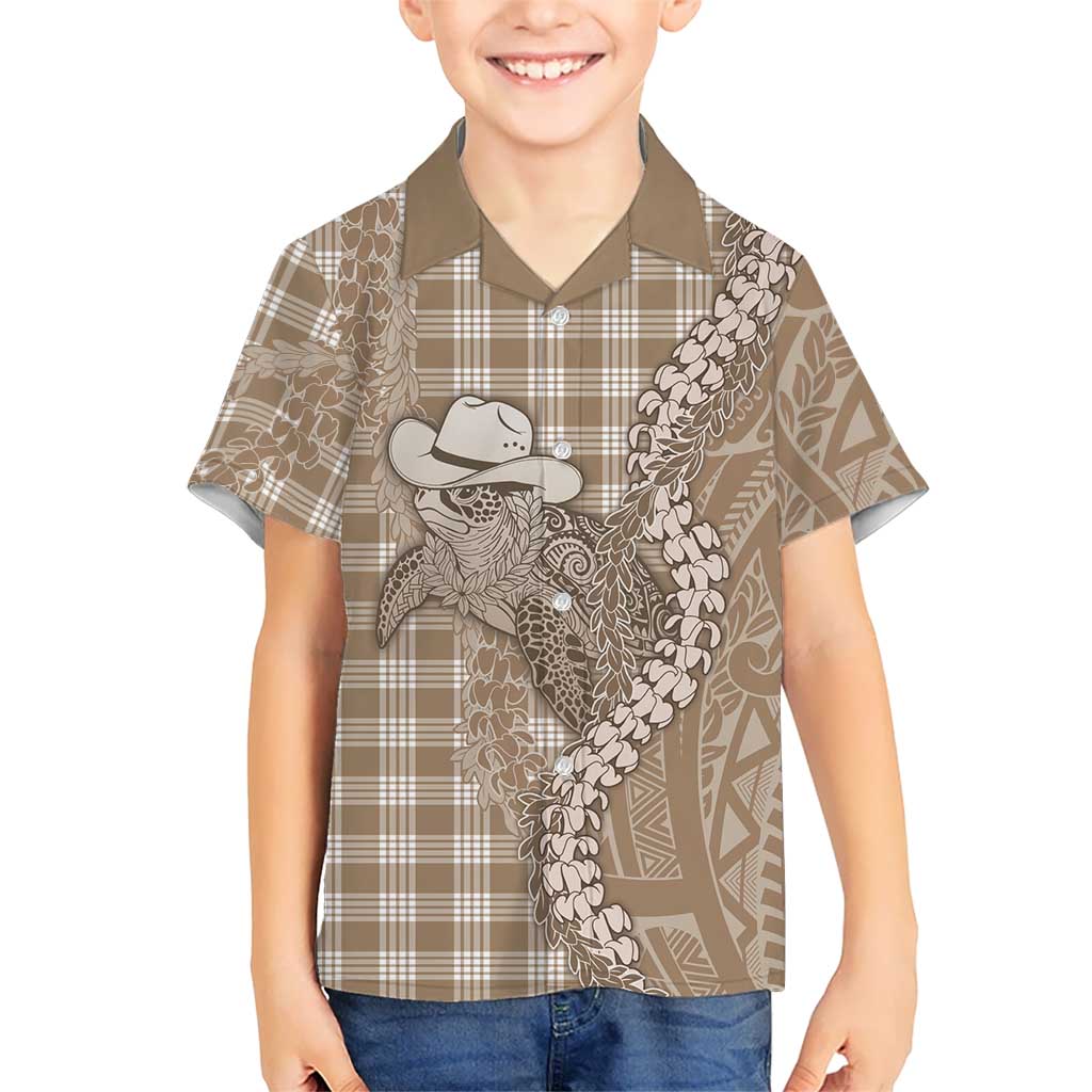 Beige Hawaii Palaka Cowboy Turtle Family Matching Puletasi and Hawaiian Shirt Hawaiian Paniolo Puakenikeni Maile Lei DT05 Son's Shirt Beige - Polynesian Pride