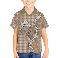 Beige Hawaii Palaka Cowboy Turtle Family Matching Puletasi and Hawaiian Shirt Hawaiian Paniolo Puakenikeni Maile Lei DT05 Son's Shirt Beige - Polynesian Pride