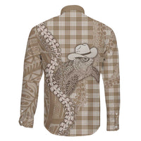 Beige Hawaii Palaka Cowboy Turtle Family Matching Summer Maxi Dress and Hawaiian Shirt Hawaiian Paniolo Puakenikeni Maile Lei DT05 - Polynesian Pride