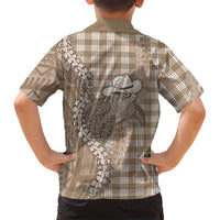 Beige Hawaii Palaka Cowboy Turtle Family Matching Tank Maxi Dress and Hawaiian Shirt Hawaiian Paniolo Puakenikeni Maile Lei DT05 - Polynesian Pride