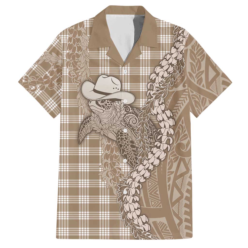 Beige Hawaii Palaka Cowboy Turtle Hawaiian Shirt Hawaiian Paniolo Puakenikeni Maile Lei - Polynesian Pride