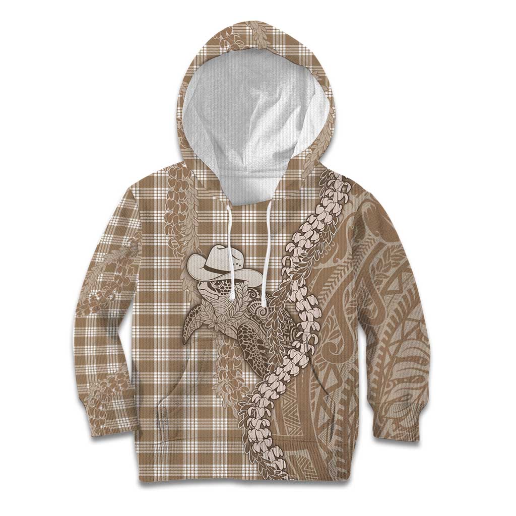 Beige Hawaii Palaka Cowboy Turtle Kid Hoodie Hawaiian Paniolo Puakenikeni Maile Lei DT05 Hoodie Beige - Polynesian Pride