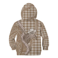 Beige Hawaii Palaka Cowboy Turtle Kid Hoodie Hawaiian Paniolo Puakenikeni Maile Lei DT05 - Polynesian Pride