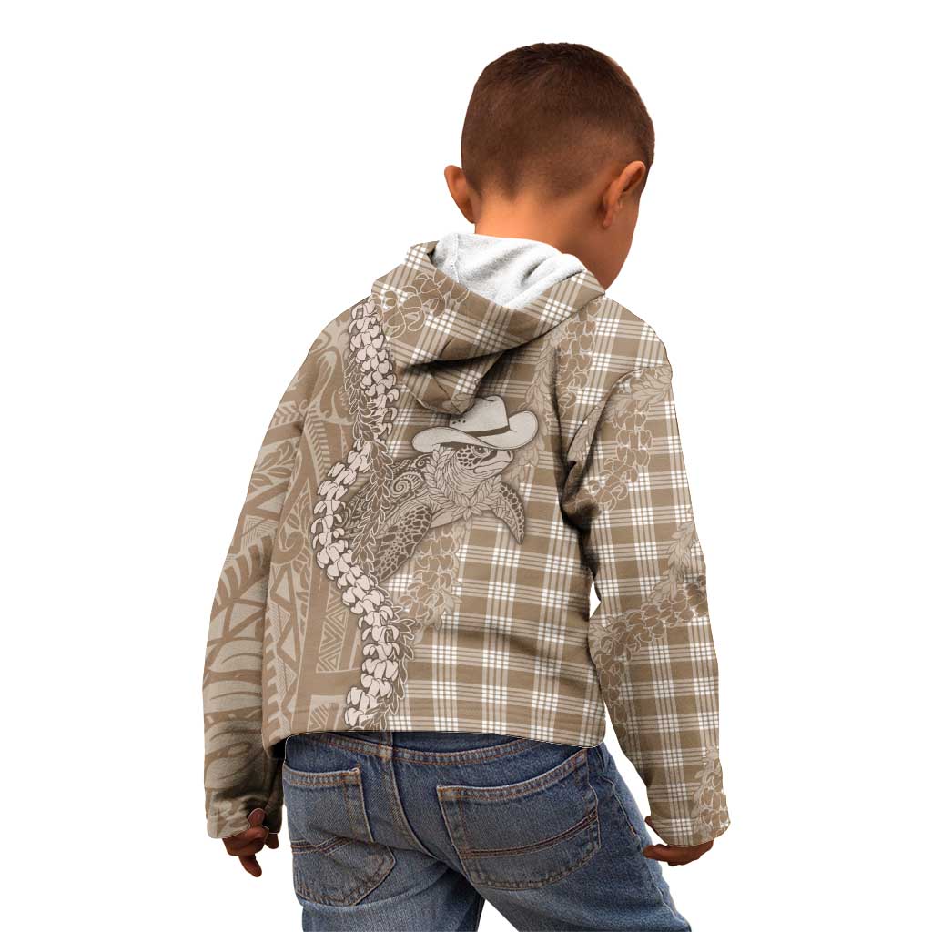 Beige Hawaii Palaka Cowboy Turtle Kid Hoodie Hawaiian Paniolo Puakenikeni Maile Lei DT05 - Polynesian Pride